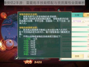 《神雕侠侣2手游：雷霆炮手技能搭配与资质属性全面解析攻略》