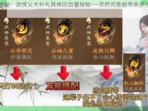 武林至宝揭秘：武侠乂大补丸具体回血量探秘——灵药究竟能带来多少生命力提升？