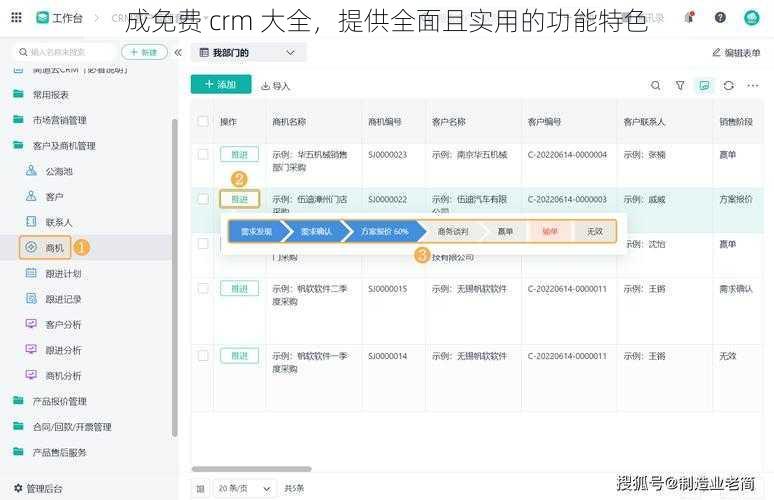 成免费 crm 大全，提供全面且实用的功能特色