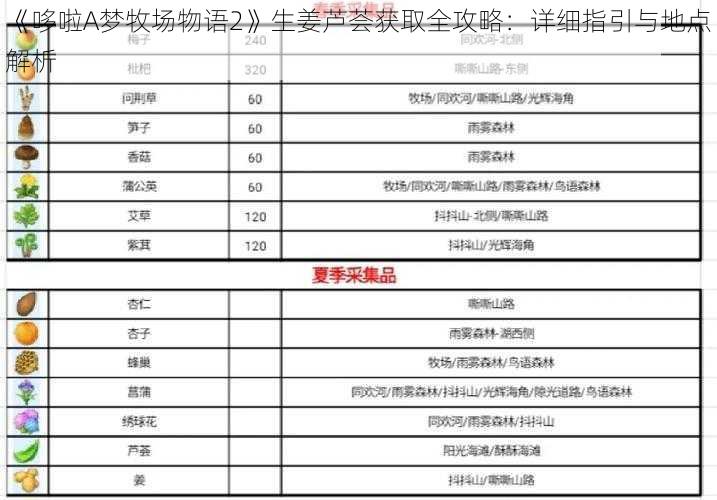 《哆啦A梦牧场物语2》生姜芦荟获取全攻略：详细指引与地点解析