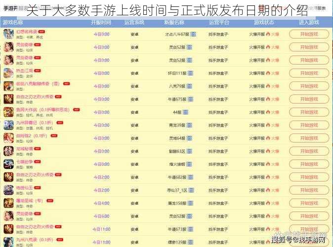 关于大多数手游上线时间与正式版发布日期的介绍