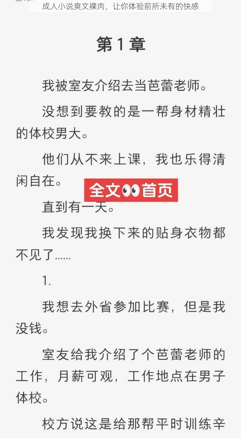 成人小说爽文裸肉，让你体验前所未有的快感