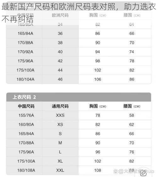 最新国产尺码和欧洲尺码表对照，助力选衣不再纠结