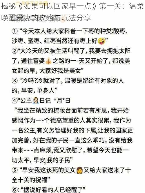 揭秘《如果可以回家早一点》第一关：温柔唤醒爱妻的攻略与玩法分享