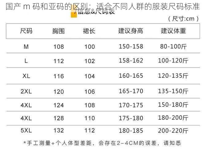 国产 m 码和亚码的区别：适合不同人群的服装尺码标准