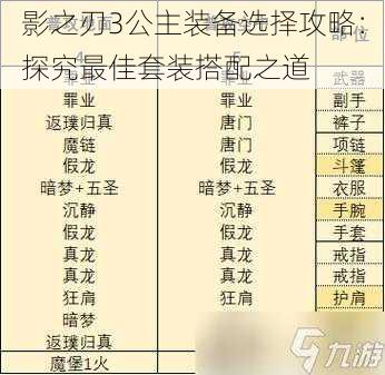 影之刃3公主装备选择攻略：探究最佳套装搭配之道