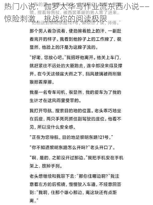 热门小说：伽罗太华写作业流东西小说——惊险刺激，挑战你的阅读极限