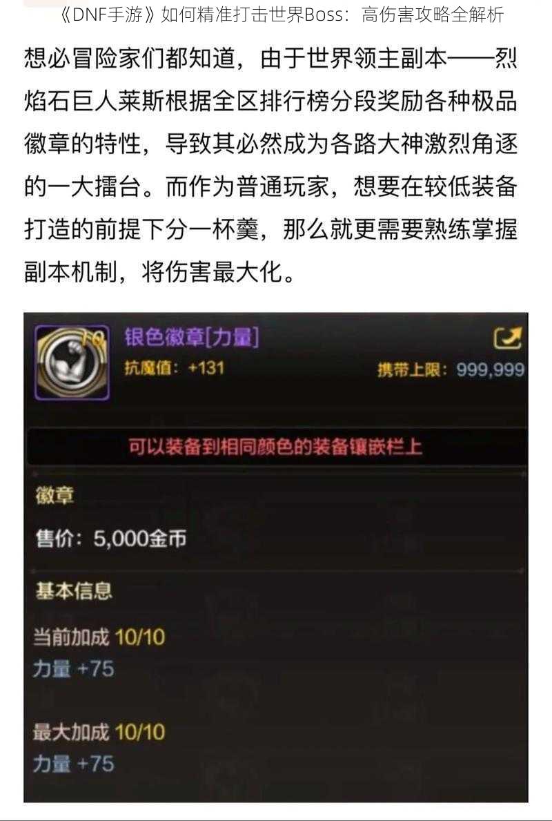 《DNF手游》如何精准打击世界Boss：高伤害攻略全解析