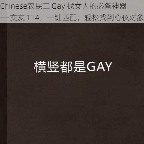 Chinese农民工 Gay 找女人的必备神器——交友 114，一键匹配，轻松找到心仪对象