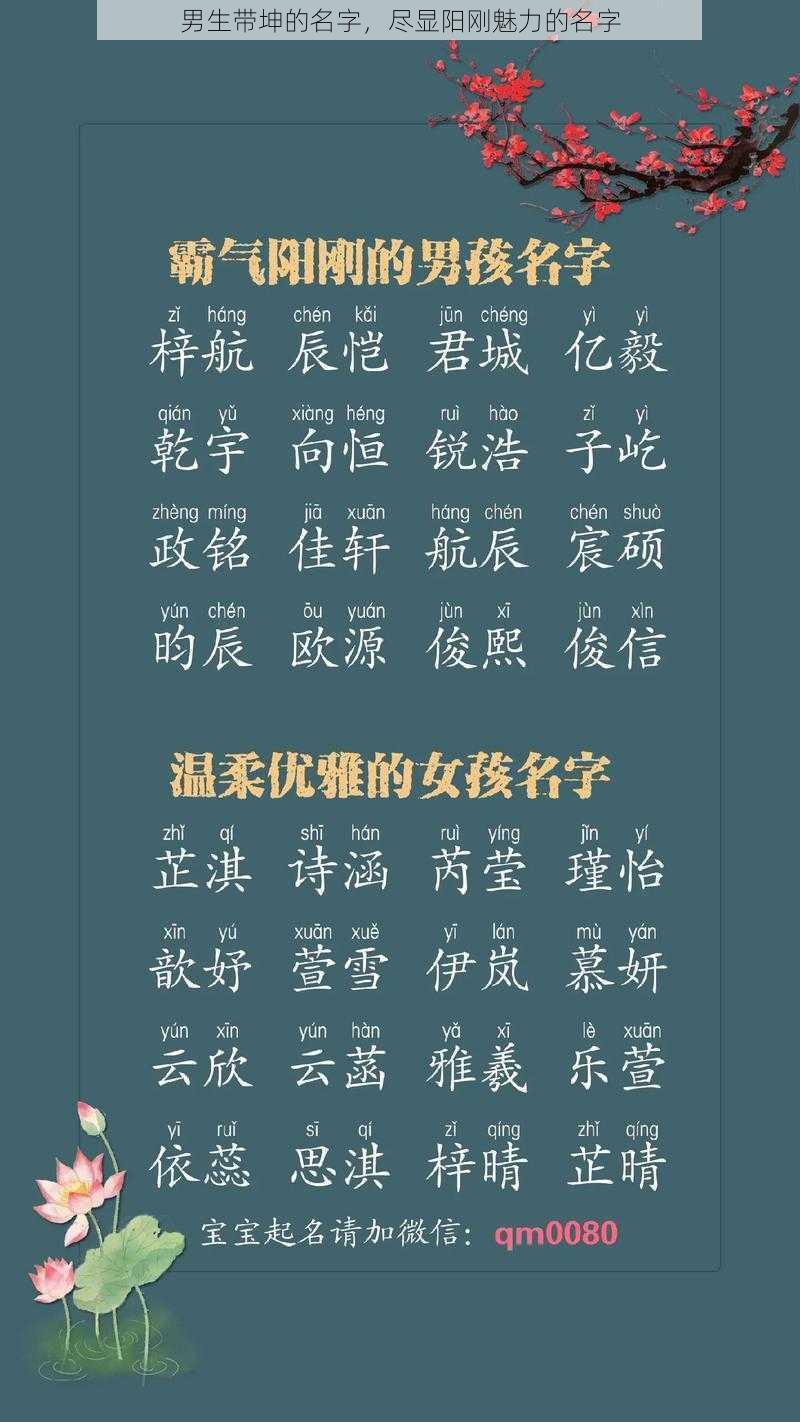 男生带坤的名字，尽显阳刚魅力的名字