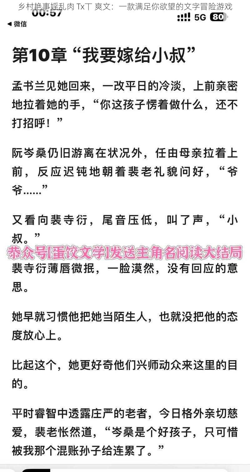 乡村艳事婬乱肉 Tx丅 爽文：一款满足你欲望的文字冒险游戏