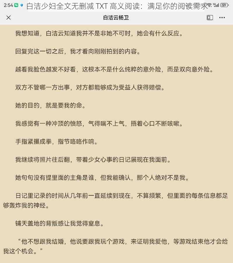 白洁少妇全文无删减 TXT 高义阅读：满足你的阅读需求