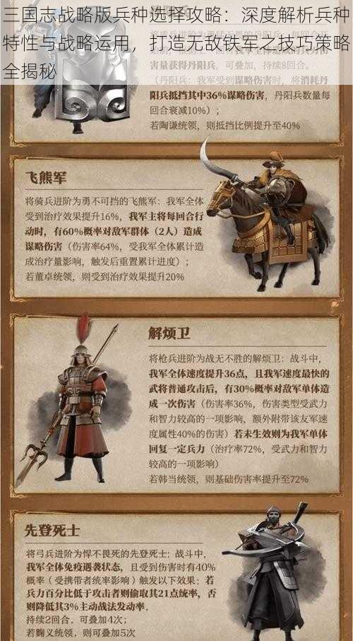 三国志战略版兵种选择攻略：深度解析兵种特性与战略运用，打造无敌铁军之技巧策略全揭秘