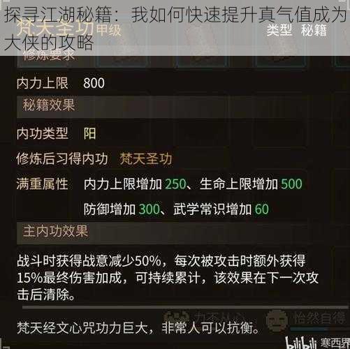 探寻江湖秘籍：我如何快速提升真气值成为大侠的攻略