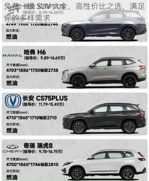 免费一级 SUV 大全，高性价比之选，满足你的多样需求