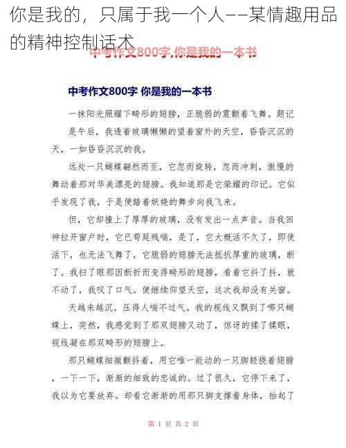 你是我的，只属于我一个人——某情趣用品的精神控制话术