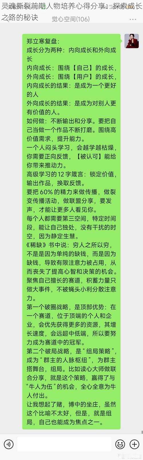 灵魂撕裂前期人物培养心得分享：探索成长之路的秘诀