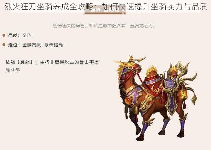 烈火狂刀坐骑养成全攻略：如何快速提升坐骑实力与品质