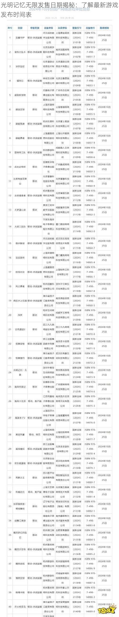 光明记忆无限发售日期揭秘：了解最新游戏发布时间表