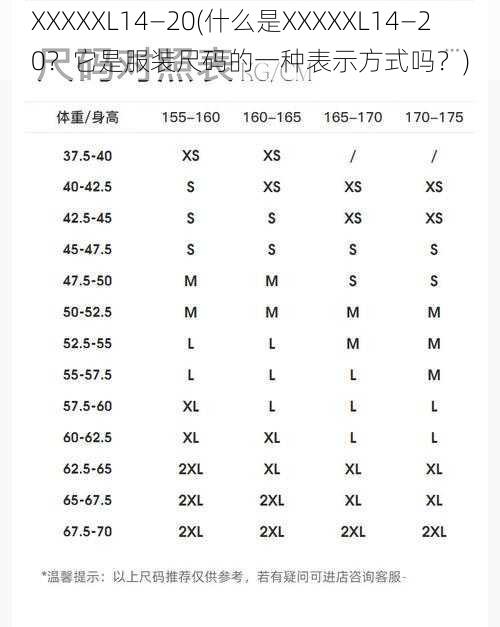 XXXXXL14—20(什么是XXXXXL14—20？它是服装尺码的一种表示方式吗？)