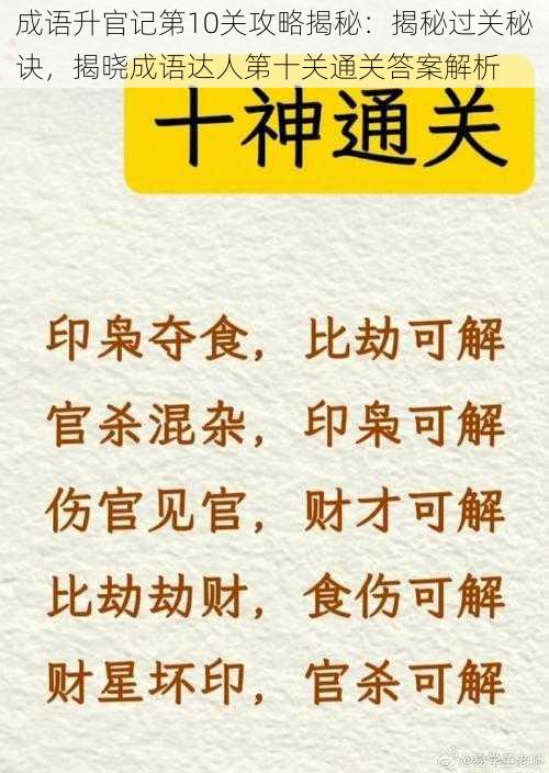 成语升官记第10关攻略揭秘：揭秘过关秘诀，揭晓成语达人第十关通关答案解析