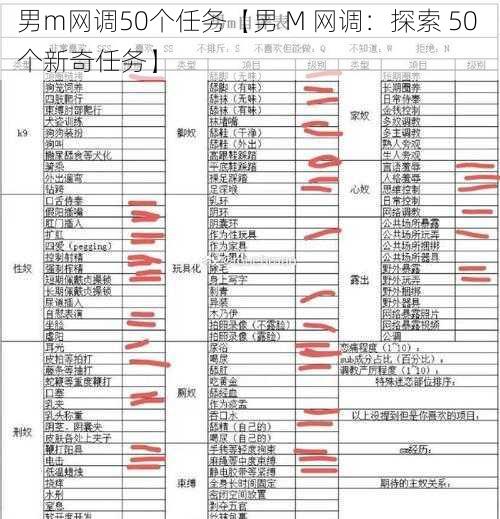 男m网调50个任务【男 M 网调：探索 50 个新奇任务】