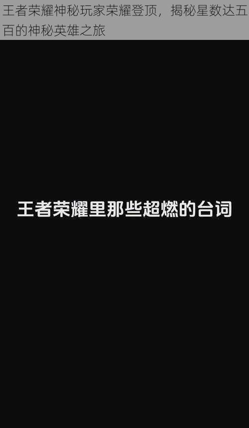 王者荣耀神秘玩家荣耀登顶，揭秘星数达五百的神秘英雄之旅