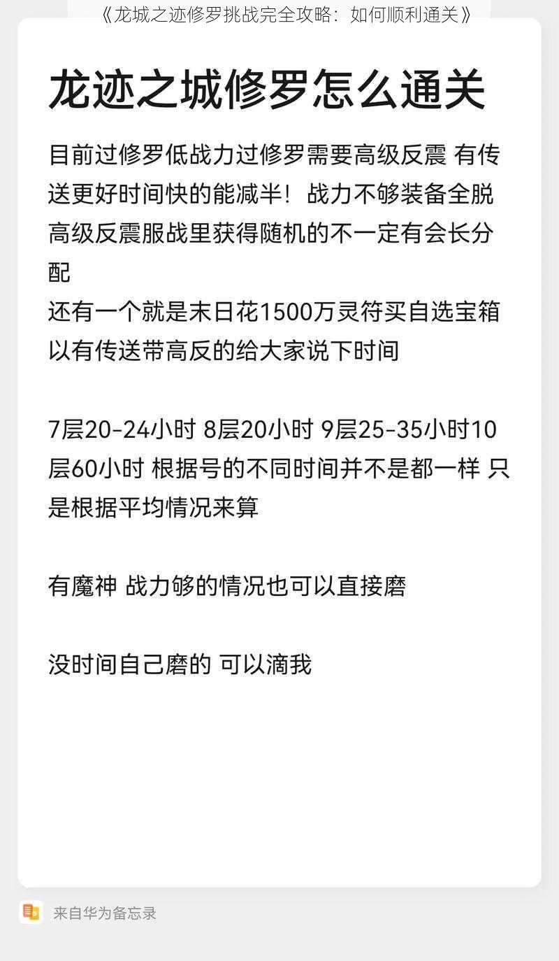 《龙城之迹修罗挑战完全攻略：如何顺利通关》