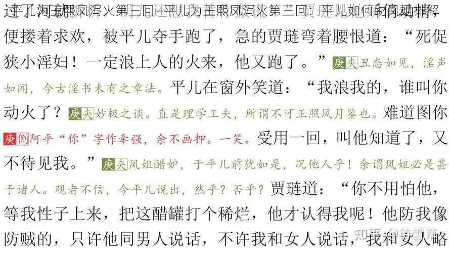 平儿为王熙凤泻火第三回—平儿为王熙凤泻火第三回：平儿如何助凤姐排解