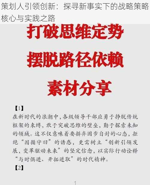 策划人引领创新：探寻新事实下的战略策略核心与实践之路